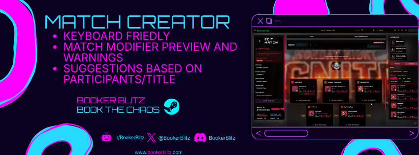 Match creator with worker selection, stipulation, finish type, and storyline beat configuration