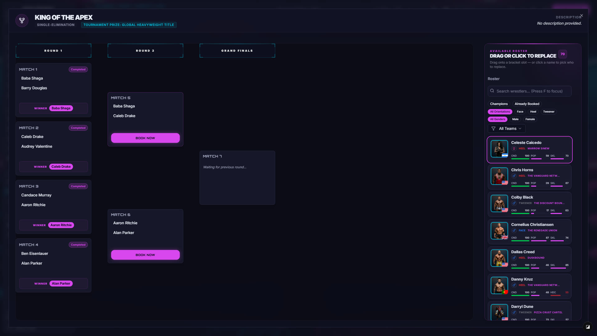 Tournament bracket in progress