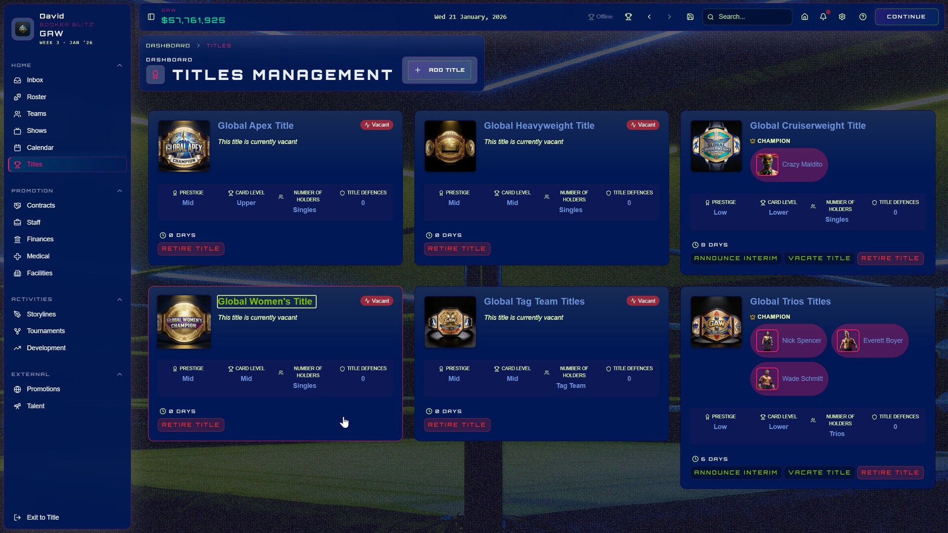 Booker Blitz — Title Management